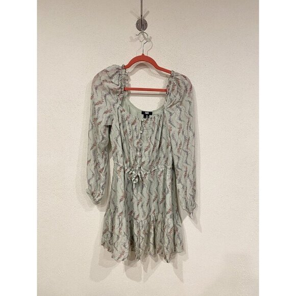 Paige Marjie Dress Womens 4 Green Floral Long Sleeve Tiered Button Front Mini - Picture 4 of 5